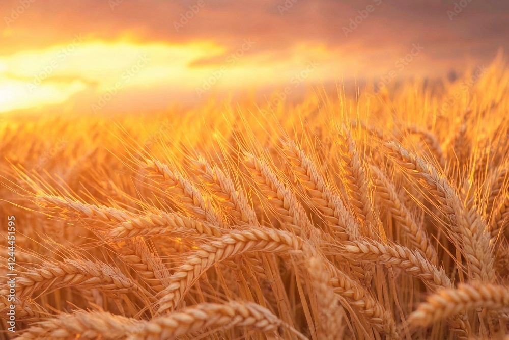 Golden waves of wheat dance under a vibrant sunset sky in a tranquil countryside Golden waves of wheat dance under a vibrant sunset sky in a tranquil countryside