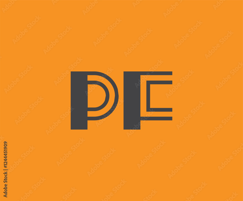 Obraz premium Bold black lettering 'PF' with geometric elements on a vivid orange background, ideal for branding, design, or modern creative projects.