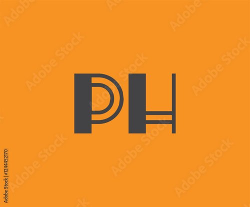 Bold black lettering 'PH' with geometric elements on a vivid orange background, ideal for branding, design, or modern creative projects.