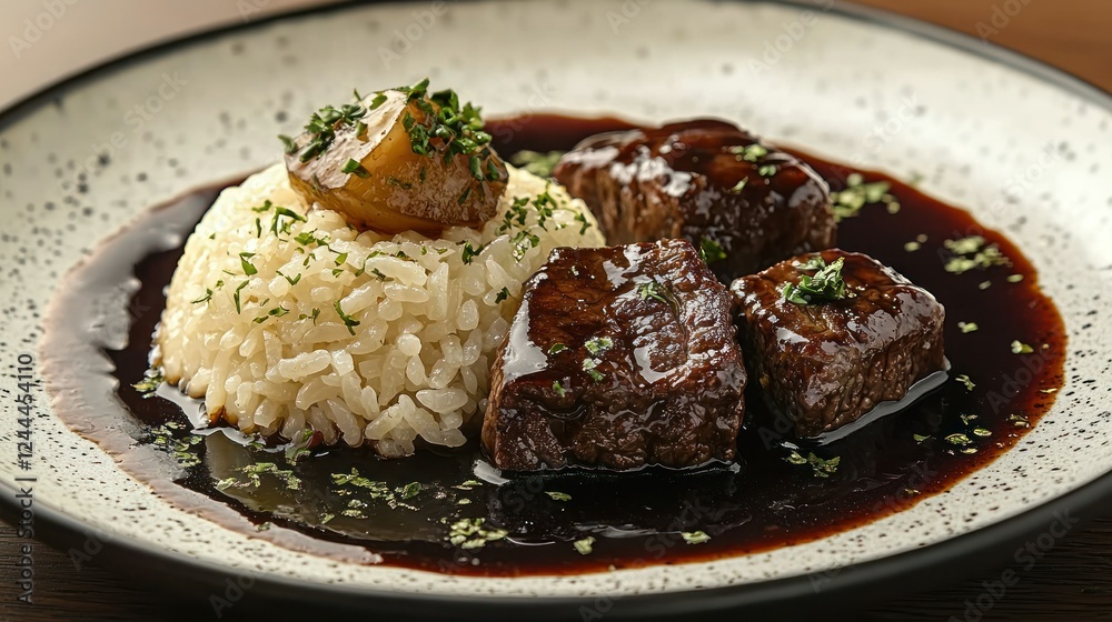Beef, rice, sauce, plate, restaurant, food, photography, studio, delicious, meal Beef, rice, sauce, plate, restaurant, food, photography, studio, delicious, meal