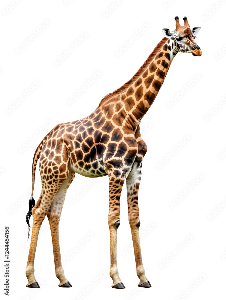 Naklejka premium Giraffe standing gracefully savanna habitat animal portrait nature isolated on transparent background