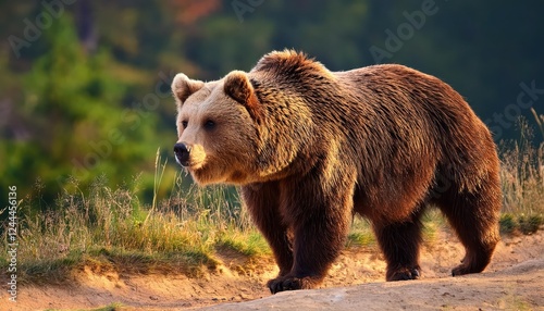 Fototapeta Naklejka Na Ścianę i Meble -  Striking Brown Bear Ursus arctos in the Bieszczady Carpathians, Poland Majestic Wildlife in a Winter Landscape at Sunrise