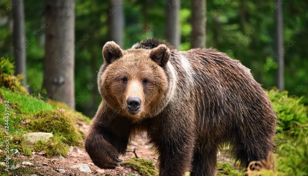 Majestic Brown Bear Roaming in the Lush Carpathian Forest of Romania at Twilight A Wild Encounter with Natures Majesty Majestic Brown Bear Roaming in the Lush Carpathian Forest of Romania at Twilight A Wild Encounter with Natures Majesty