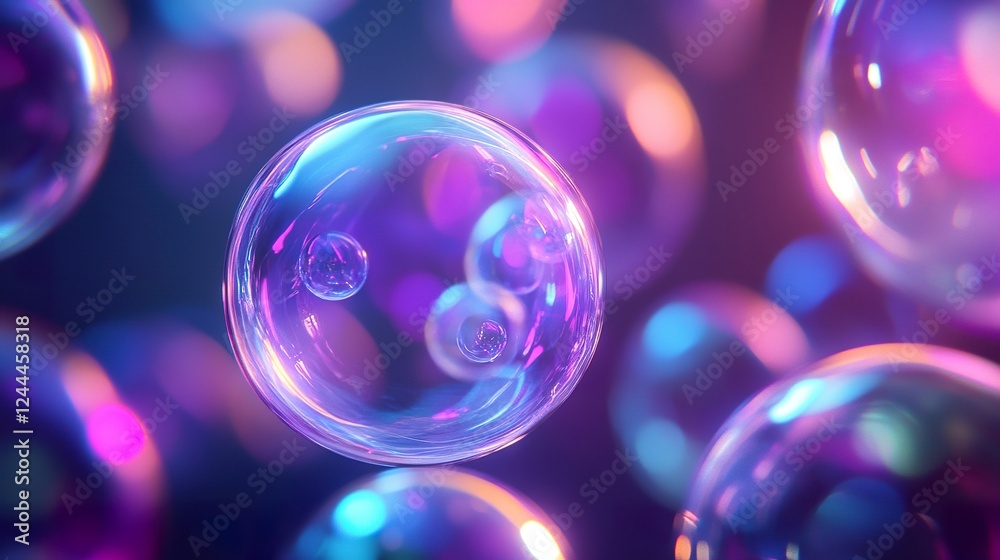 3D rendering of multicolored bubbles with light effects. 3D rendering of multicolored bubbles with light effects.
