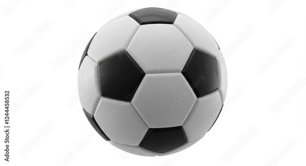 Naklejka premium A black and white soccer ball with textured pentagons and hexagons isolated on a white background