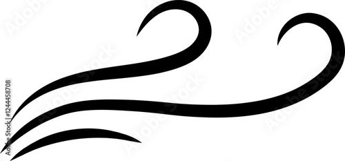 Simple vector illustration of three black curved lines forming a stylized representation of wind blowing from left to right, isolated on white background