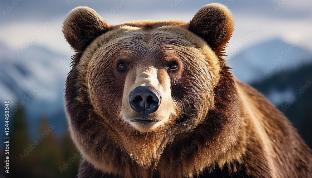 Majestic Brown Bear Roaming through a Winter Wonderland, Beneath a Crystal Clear Sky Full of Winter Magic, Captured amidst the Tranquil Beauty of a SnowCovered Forest. Majestic Brown Bear Roaming through a Winter Wonderland, Beneath a Crystal Clear Sky Full of Winter Magic, Captured amidst the Tranquil Beauty of a SnowCovered Forest.