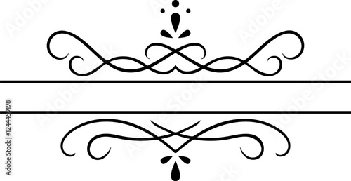 Elegant decorative swirls and flourishes form a double horizontal divider with copy space, creating a refined and sophisticated design element for various projects