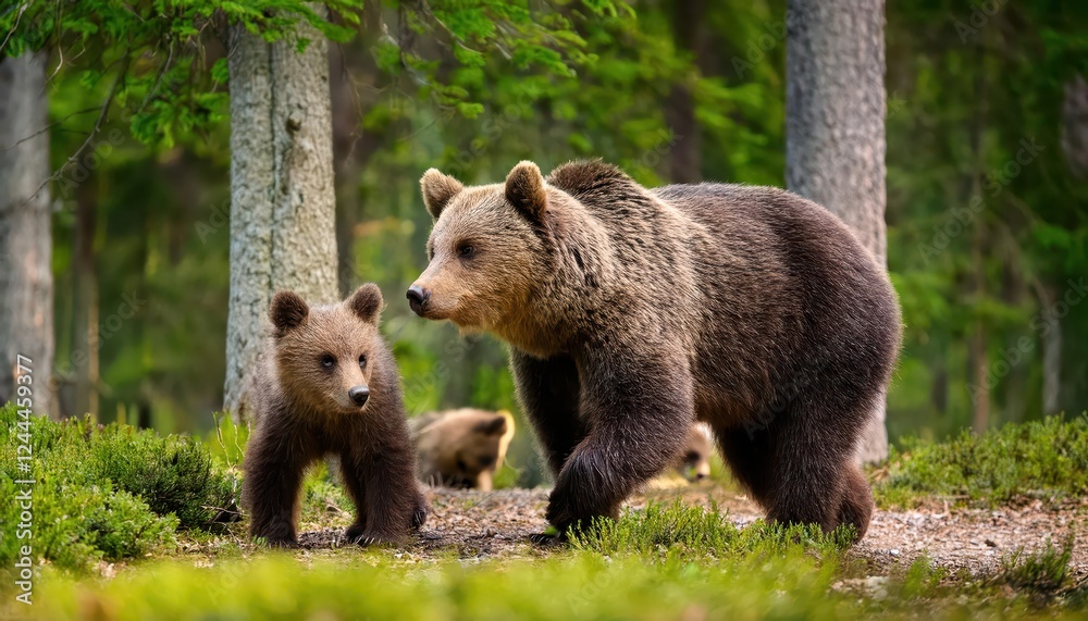 Striking Brown Bears Roaming in Enchanting Slovenian Forest, Captured amidst the Autumnal Hues of Dusk Striking Brown Bears Roaming in Enchanting Slovenian Forest, Captured amidst the Autumnal Hues of Dusk