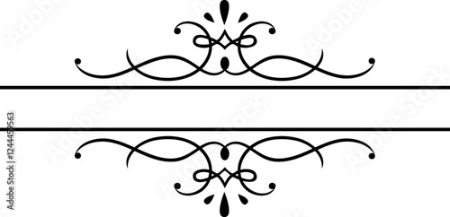 Elegant vintage flourish creating a double horizontal divider for text, ideal for wedding invitations, menus, certificates, diplomas or other formal documents