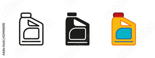 Plastic oil canister icon. Liquid detergent container vector illustration. Lubricant can. Liquid washing chemicals symbol. Fuel gallon sign. Diesel tank pictogram. Plastic liquids canister concept.