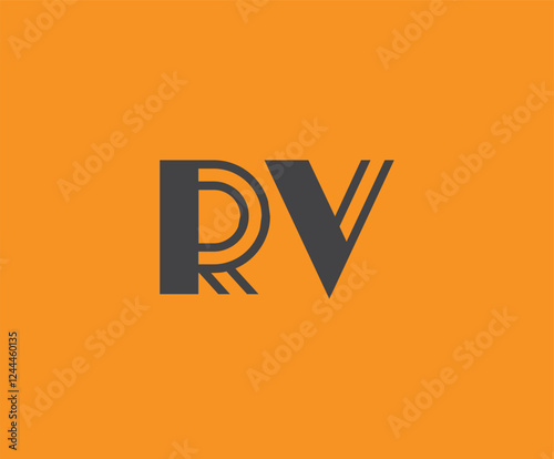 Bold black lettering 'RV' with geometric elements on a vivid orange background, ideal for branding, design, or modern creative projects.