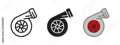 Turbo charger icon. Car turbine vector illustration. Automotive turbocharger symbol. Auto engine sign. Vehicle part power element. Automobile racing sport. Mechanic, tuning and modification pictogram.