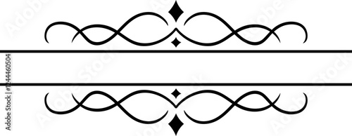 Elegant vintage decorative calligraphic horizontal divider with swirls and diamonds is suitable for page decoration or as a separator between text sections