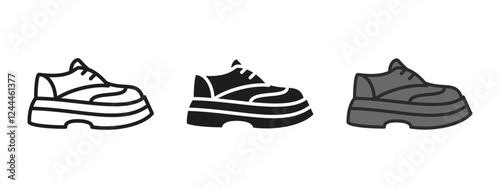 Chunky sneakers icon. Thick sole boots vector illustration. High platform shoes symbol. Heels footwear sign. Trendy and fashionable female boots pictogram. Bold sole leather shoes isolated concept.