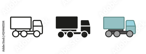Cargo truck icon. Lorry transportation symbol. Delivery van vector illustration. Courier shipping vehicle sign. Freight logistic pictogram. Refrigerated auto transport. Distribution traffic car.