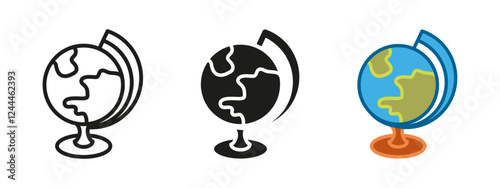 Globe icon. School education symbol. Geography classroom sign. Geographic round planet model vector illustration. Planet Earth global world map sphere. Travel or study concept isolated.