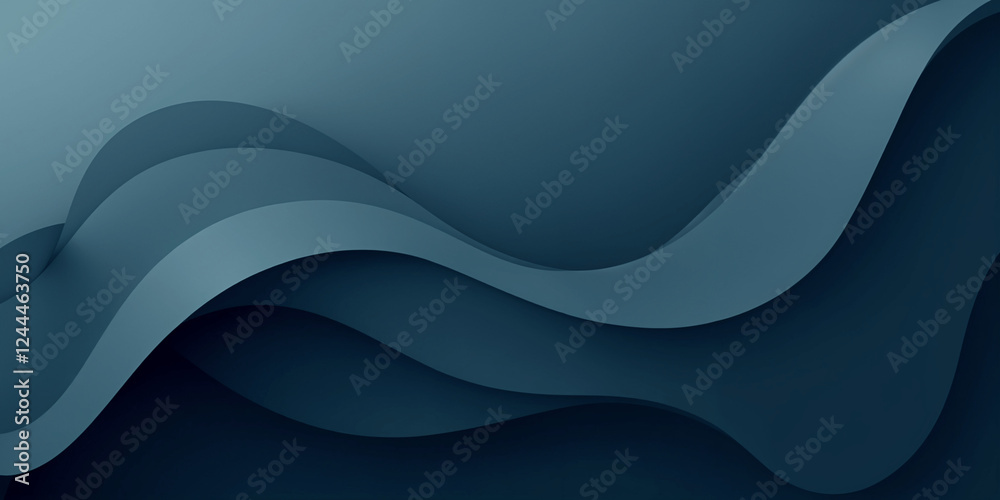 Abstract background featuring layered, undulating teal waves. Smooth, curved lines create a sophisticated and elegant design with a 3D effect. Deep blue tones dominate the image. Abstract background featuring layered, undulating teal waves. Smooth, curved lines create a sophisticated and elegant design with a 3D effect. Deep blue tones dominate the image.