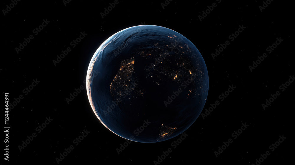 Obraz premium Planet Earth Seen from Space, with the Lights of Cities and Urban Areas Glowing Brightly, Creating a Stunning Contrast Against the Blackness of Space