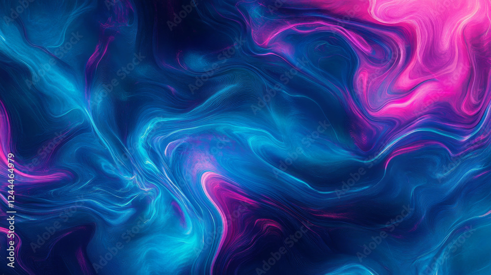 Obraz premium A sophisticated blue neon background with smooth, flowing waves--perfect for premium wallpapers, banners, or posters