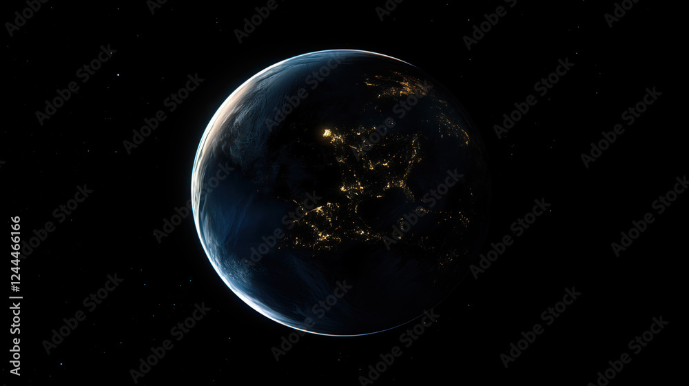 Obraz premium Planet Earth Seen from Space, with the Lights of Cities and Urban Areas Glowing Brightly, Creating a Stunning Contrast Against the Blackness of Space