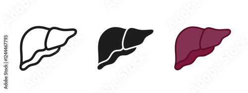 Liver icon. Human internal organ anatomy symbol. Healthy liver vector illustration. Isolated on white background outline, line, black and colored concept of human liver organ.