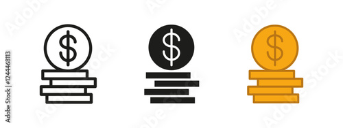 Coin stack icon. Money heap vector illustration. Cash currency pile symbol. Finance and investment sign. Market profit and income pictogram. Prosperity and abundance isolated concept. Price and value.