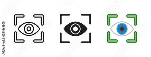 Eye scan frame icon. Vision symbol. Biometric eye scanner vector illustration. Sight and perception sign. Observation and recognition pictogram. Optic retina look concept isolated.