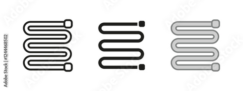 Heated towel rail icon. Heating radiator symbol. Towel dryer vector illustration. Electric floor heater symbol. Rack hanger tube sign. Pipe coil pipeline pictogram. Plumbing concept isolated.