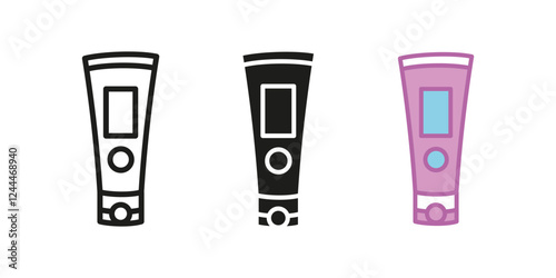 Shampoo bottle icon. Cosmetic tube vector illustration. Cosmetics cream symbol. Lotion, scrub or balm sign. Hair care conditioner, detergent pictogram. Body moisture and body shower gel concept.