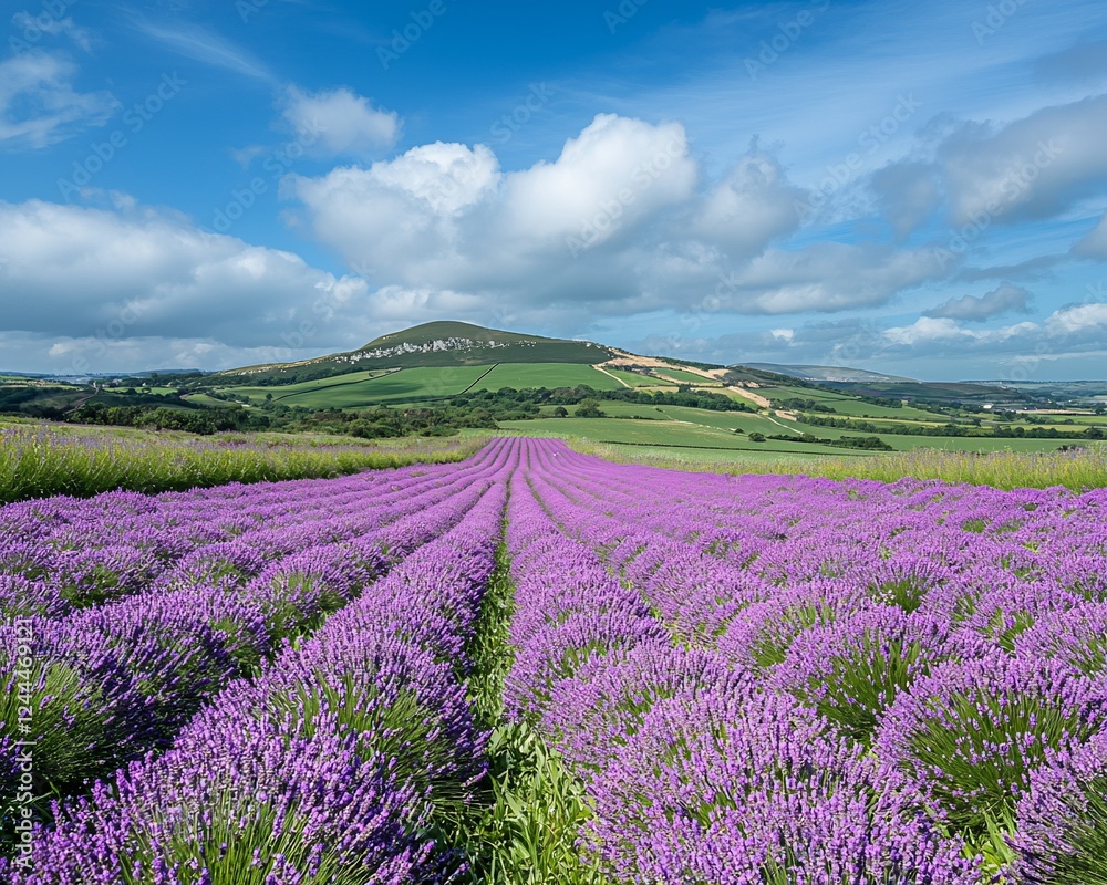 Fototapeta premium Lavender field, hill, summer, UK, countryside, scenic, landscape, photography