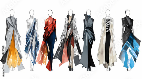Minimal modern and avant garde fashion sketches on a white background, Fashion & Costume Design. Illustration