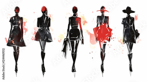 Minimal modern and avant garde fashion sketches on a white background, Fashion & Costume Design. Illustration