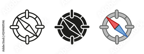 Compass icon. Navigation tool vector illustration. Directional guide symbol. Outdoor exploration sign. Travel wayfinding concept. Hiking orientation graphic.