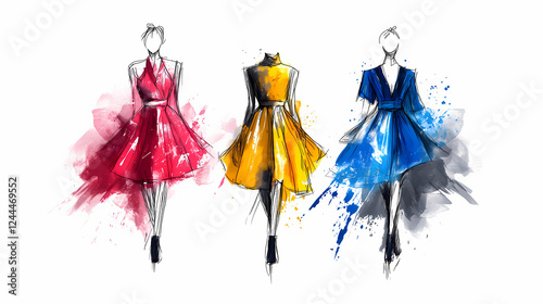 Minimal modern and avant garde fashion sketches on a white background, Fashion & Costume Design. Illustration