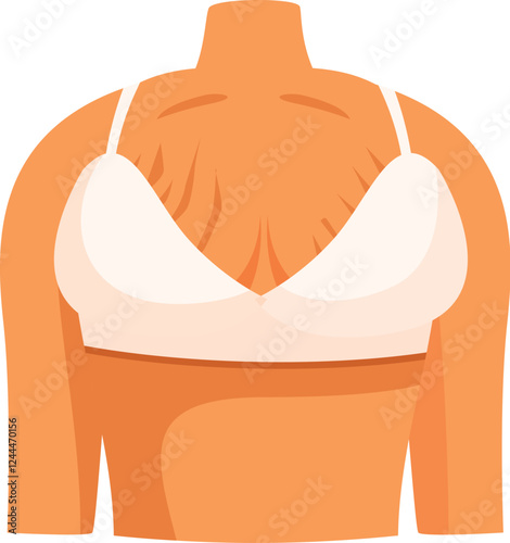 Stretch marks on woman's chest wearing white bra, body care and skin problem concept