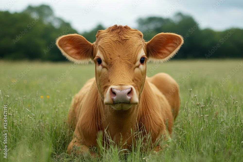 Cute calf standing on a grassy field Cute calf standing on a grassy field