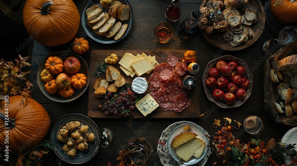 Autumnal Feast Table With Cheese And Salami Autumnal Feast Table With Cheese And Salami