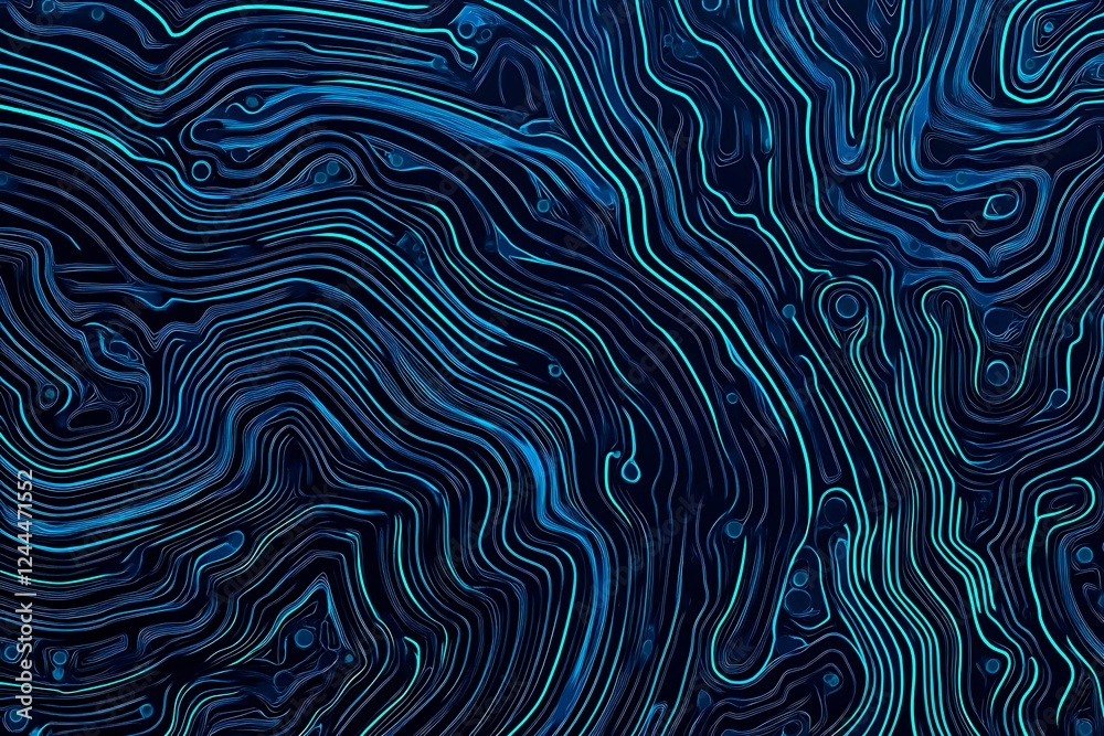 Obraz premium Abstract close-up of a glowing blue digital circuit board, showcasing intricate connections and technological design on a black background. 