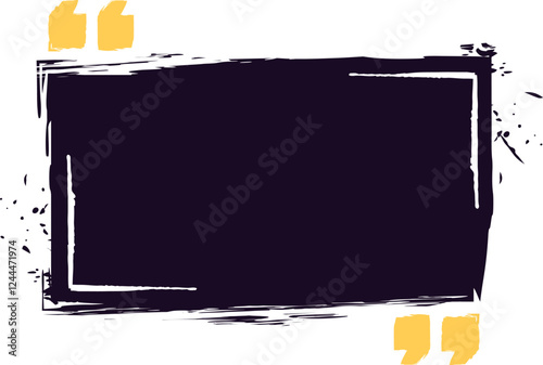 Black grunge quote box with yellow quotation marks framing empty space for custom motivational or inspirational message, ideal for social media posts, blogs, websites, and marketing materials photo