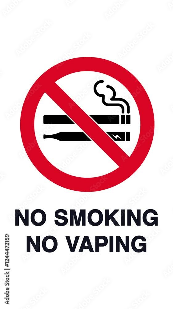 No Smoking, No Vaping Sign Animation with e-cigarette icon for vertical display No Smoking, No Vaping Sign Animation with e-cigarette icon for vertical display
