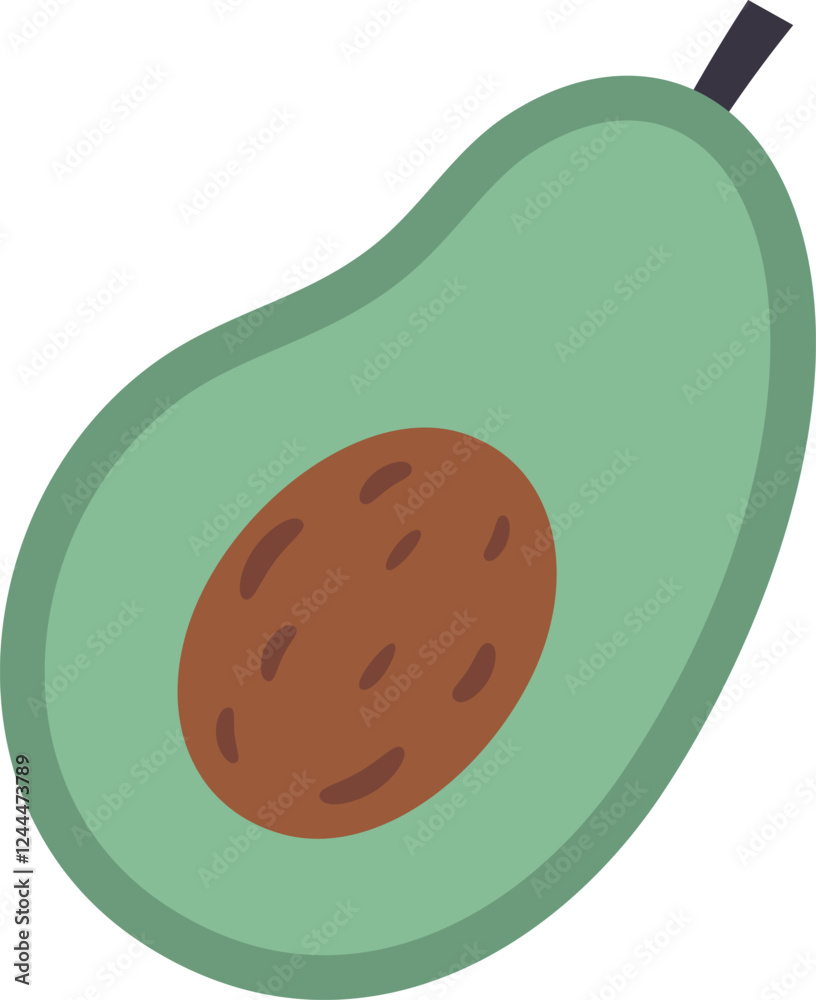 Fototapeta premium Minimalist vector illustration of a ripe avocado cut in half, showcasing its light green skin and large brown seed, ideal for healthy food or vegan lifestyle concepts