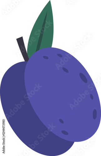 Freshly picked purple plum, featuring an attached stem and leaf, exuding ripeness and vibrant color, embodying the essence of healthy eating and delightful snacking