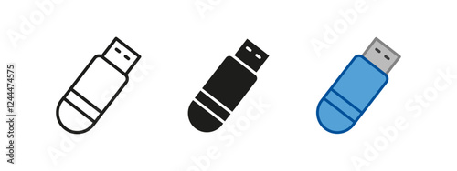 USB flash drive icon. Portable data storage vector illustration. Digital memory device symbol. Electronic transfer sign. Secure hardware connection concept. Tech gadget graphic.