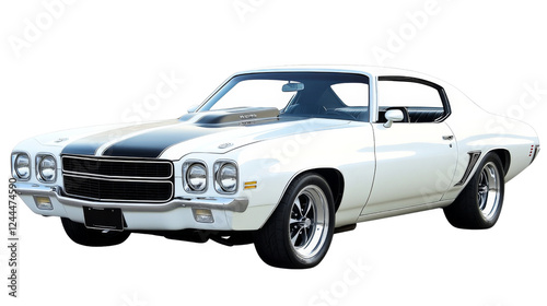 Classic white american muscle car isolated on transparent background