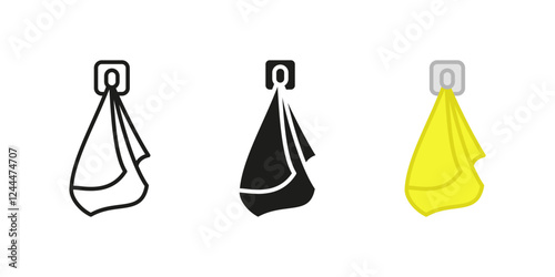 Kitchen rag icon. Hanging absorbent cloth vector illustration. Soft cleaning fabric symbol. Household hygiene sign. Domestic utility wipe concept.