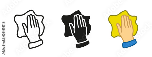 Hand wiping icon. Cleaning cloth vector illustration. Hygiene and surface sanitation symbol. Dust removal sign. Home disinfecting concept.