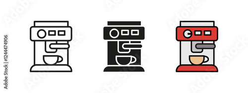 Coffee machine icon. Automatic espresso vector illustration. Professional brewing appliance symbol. Modern cappuccino maker sign. Barista kitchen equipment concept.