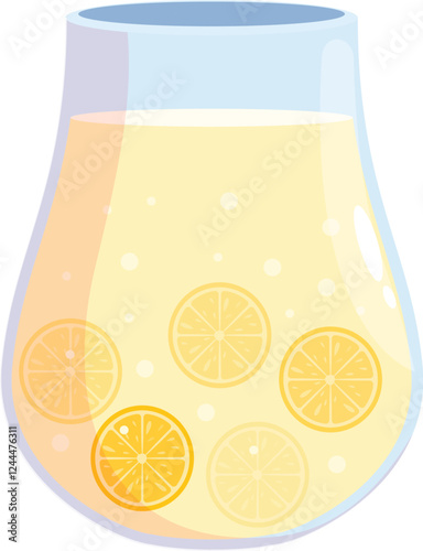 Glass pitcher filled with refreshing lemonade and lemon slices, a perfect thirst quencher for a hot summer day