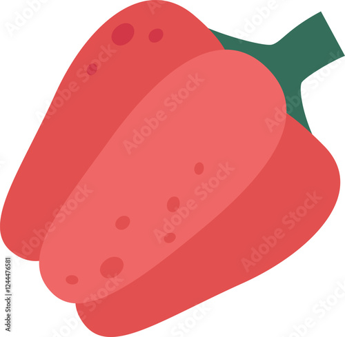 Fresh red bell pepper, featuring a vibrant green stem, resting on a clean white background, creating a striking and simple visual ideal for various food related projects